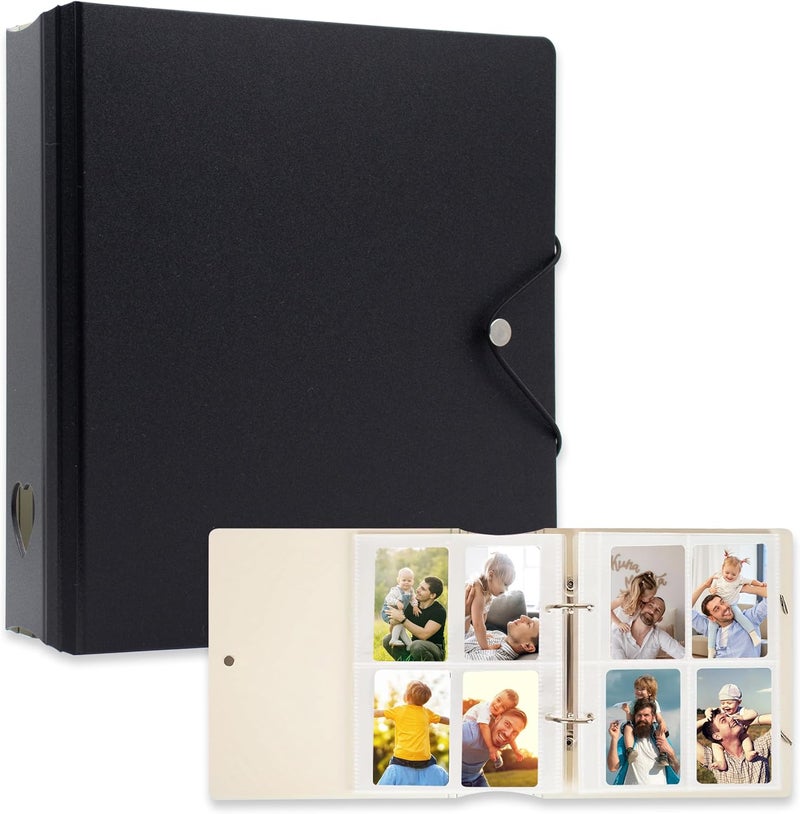 Ablus A5 Kpop Photocard Binder, 2 Ring Binder Photo Album for Fujifilm Instax Mini Camera Polaroid Printer Photo Film, 2x3 inch Kpop Photocard Holder Book with 25 Pages 4 Pocket (Black) - Image 1